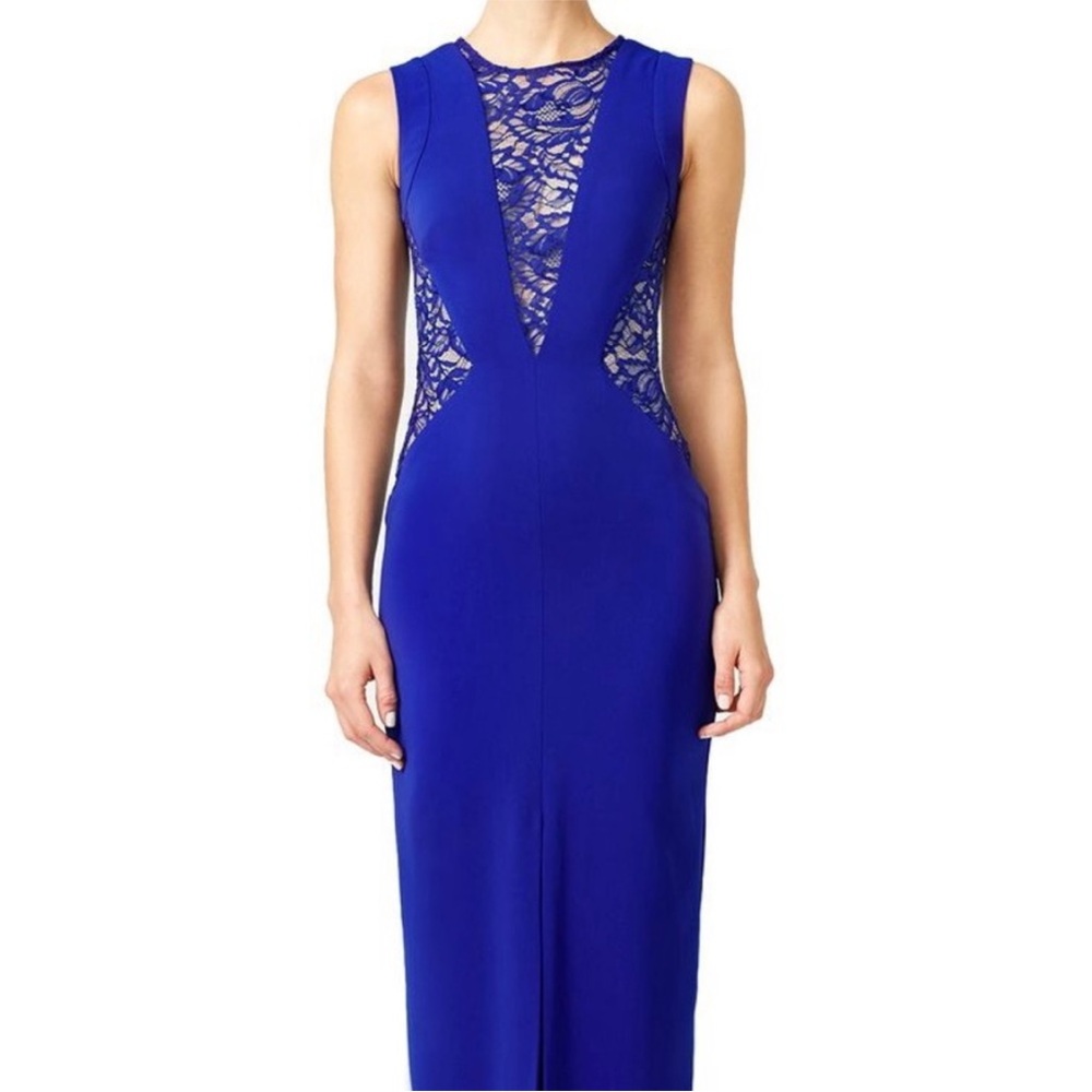Nicole miller Sleeveless V-Neck Dress with Lace Insets blue dress size 6